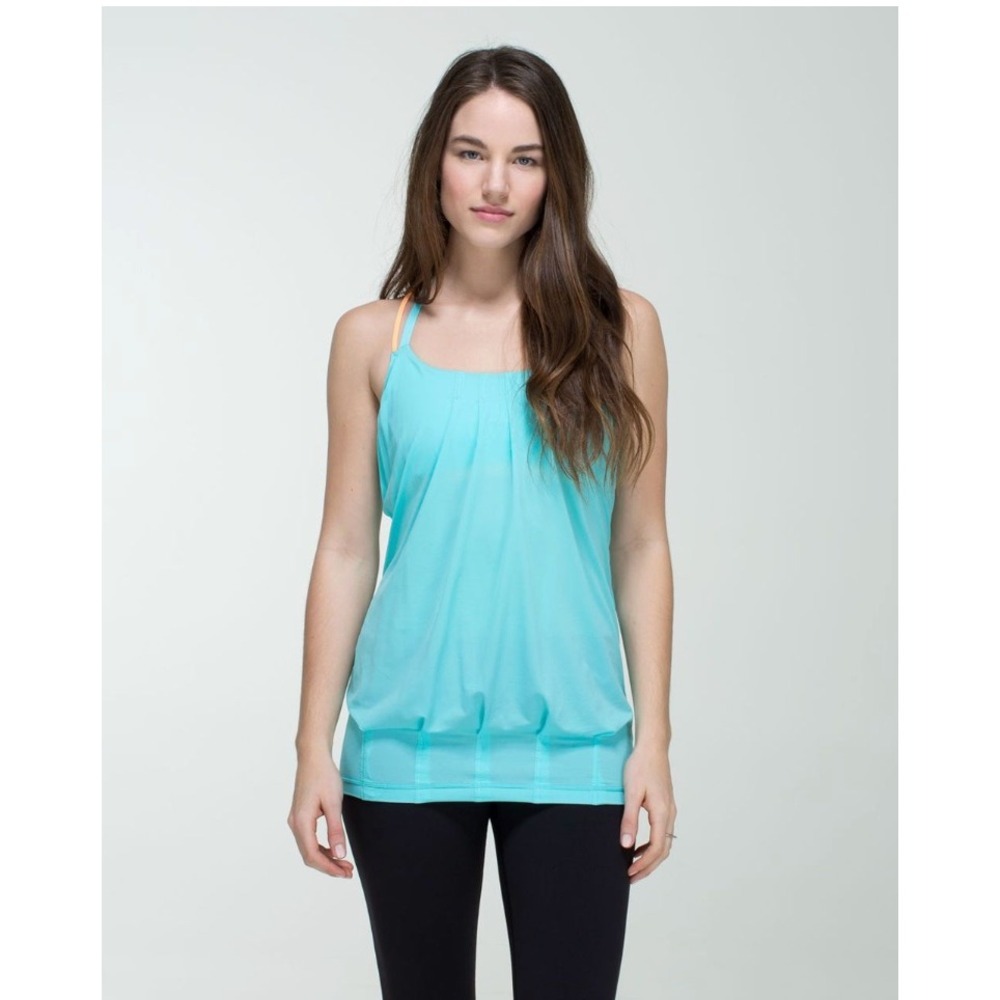 LULULEMON Flow and Go Tank Top Turquoise Orange Built-in‎ Bra Yoga Top Size 4